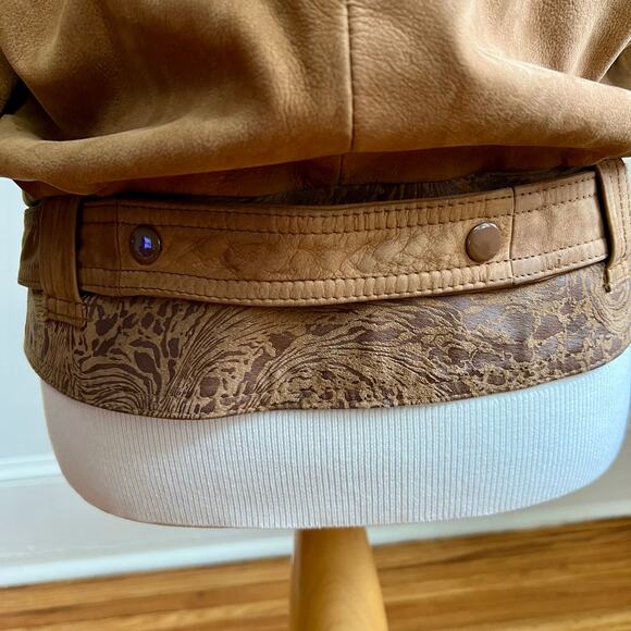 Vintage 80s Suzie’s Fashion Tan Leather Jacket S Blouson Bomber Brown - Picture 10 of 12